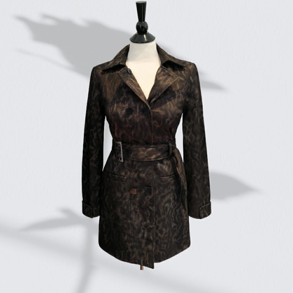 Walter Baker Brown Black Animal Print Jenny Trench Coat Size Small